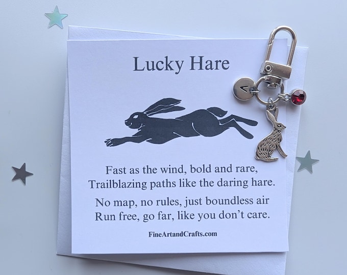 Lucky Hare, Hare keychain, lucky gift, personalised bag charm, birthday gift idea for a friend, Travel gift, hare lover, travel hare