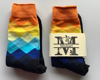 Personalised socks, unisex socks, argyle socks, sock gift, custom label sock, multi coloured sock