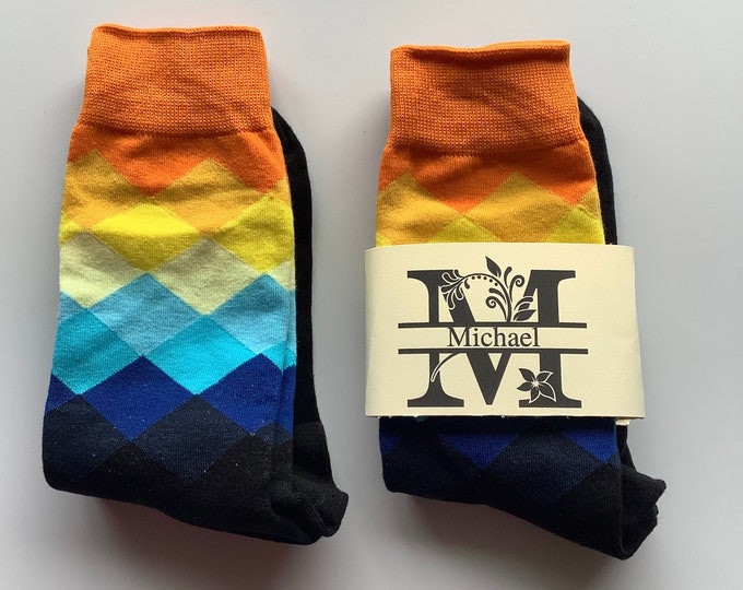 Personalised socks, unisex socks, argyle socks, sock gift, custom label sock, multi coloured sock