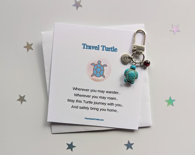 Travel turtle, Turtle keychain,  good luck charm turtle keyring, personalised gift, turtle bag charm, birthday gift idea for a friend
