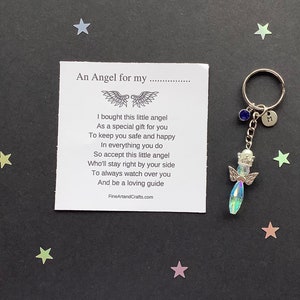 Customised Guardian Angel gift, angel keyring, key chain, angel bag charm, protection guardian angel, Austrian crystal gift, friendship gift