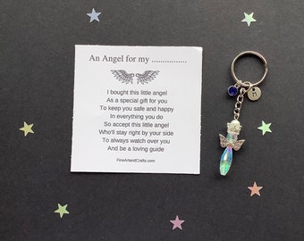 Customised Guardian Angel gift, angel keyring, key chain, angel bag charm, protection guardian angel, Austrian crystal gift, friendship gift