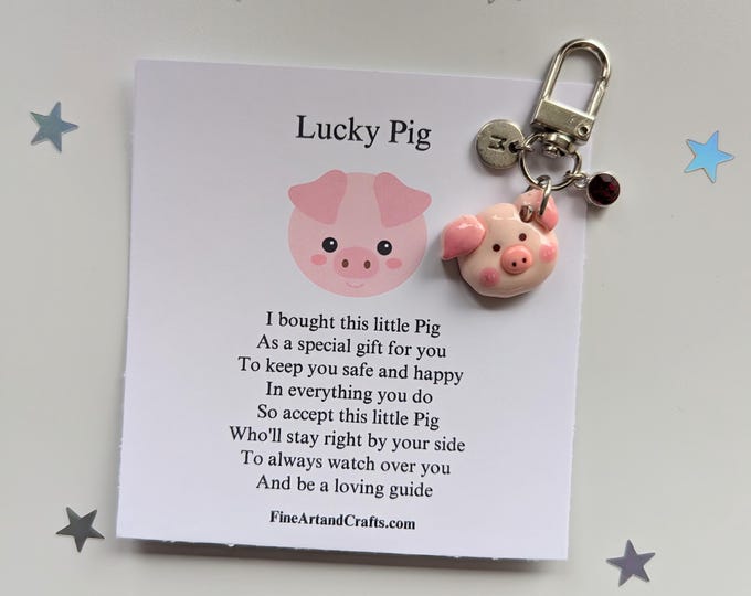Lucky pig, Good Luck Gift, resin pig keychain, travel gift, personalised, pig bag charm, birthday idea for a friend,