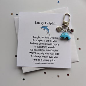 Lucky dolphin keychain, birthday gift idea, dolphin keyring, good luck charm, personalised, dolphin bag charm, friendship gift