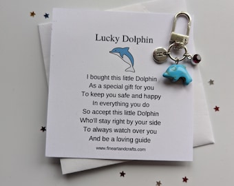 Lucky dolphin keychain, birthday gift idea, dolphin keyring, good luck charm, personalised, dolphin bag charm, friendship gift