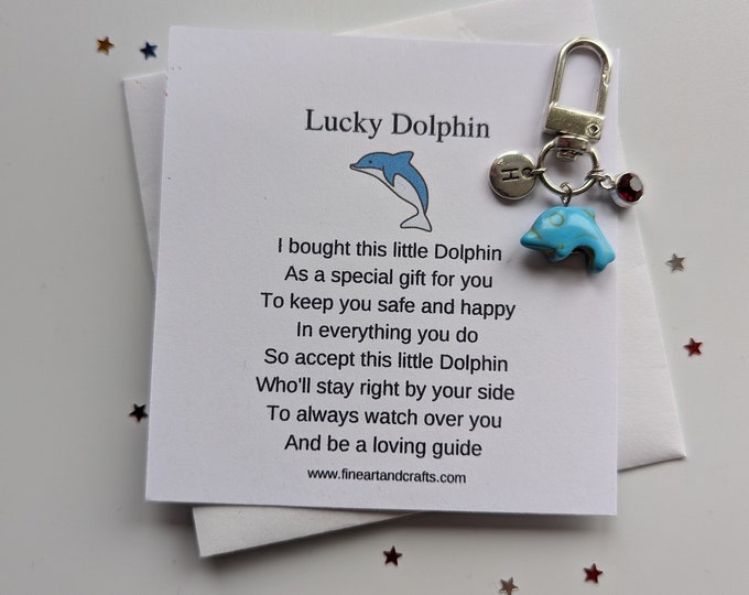 Lucky dolphin keychain, birthday gift idea, dolphin keyring, good luck charm, personalised, dolphin bag charm, friendship gift