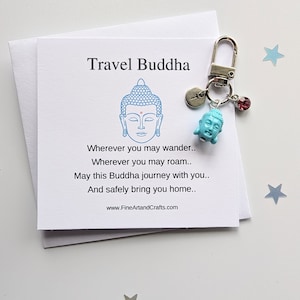 Travel Buddha keychain, good luck charm, buddha keyring, Lucky Buddha gift, personalised, spiritual, birthday gift idea for a friend