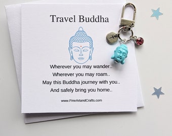 Travel Buddha keychain, good luck charm, buddha keyring, Lucky Buddha gift, personalised, spiritual, birthday gift idea for a friend