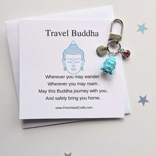 Travel Buddha keychain, good luck charm, buddha keyring, Lucky Buddha gift, personalised, spiritual, birthday gift idea for a friend