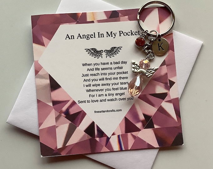 Swarovski Friend gift, personalised guardian angel gift, protection angel, pink angel , key ring, pocket angel gift idea, Swarovski keepsake