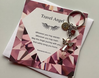 Swarovski pink Guardian Angel Keychain, Angel key ring gift, Protection angel, travel angel, angel bag charm, angel key ring