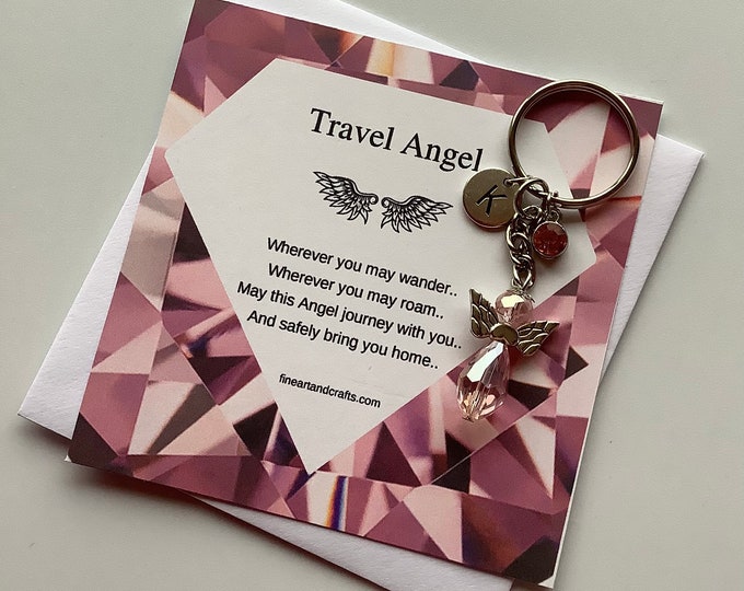 Swarovski pink Guardian Angel Keychain, Angel key ring gift, Protection angel, travel angel, angel bag charm, angel key ring