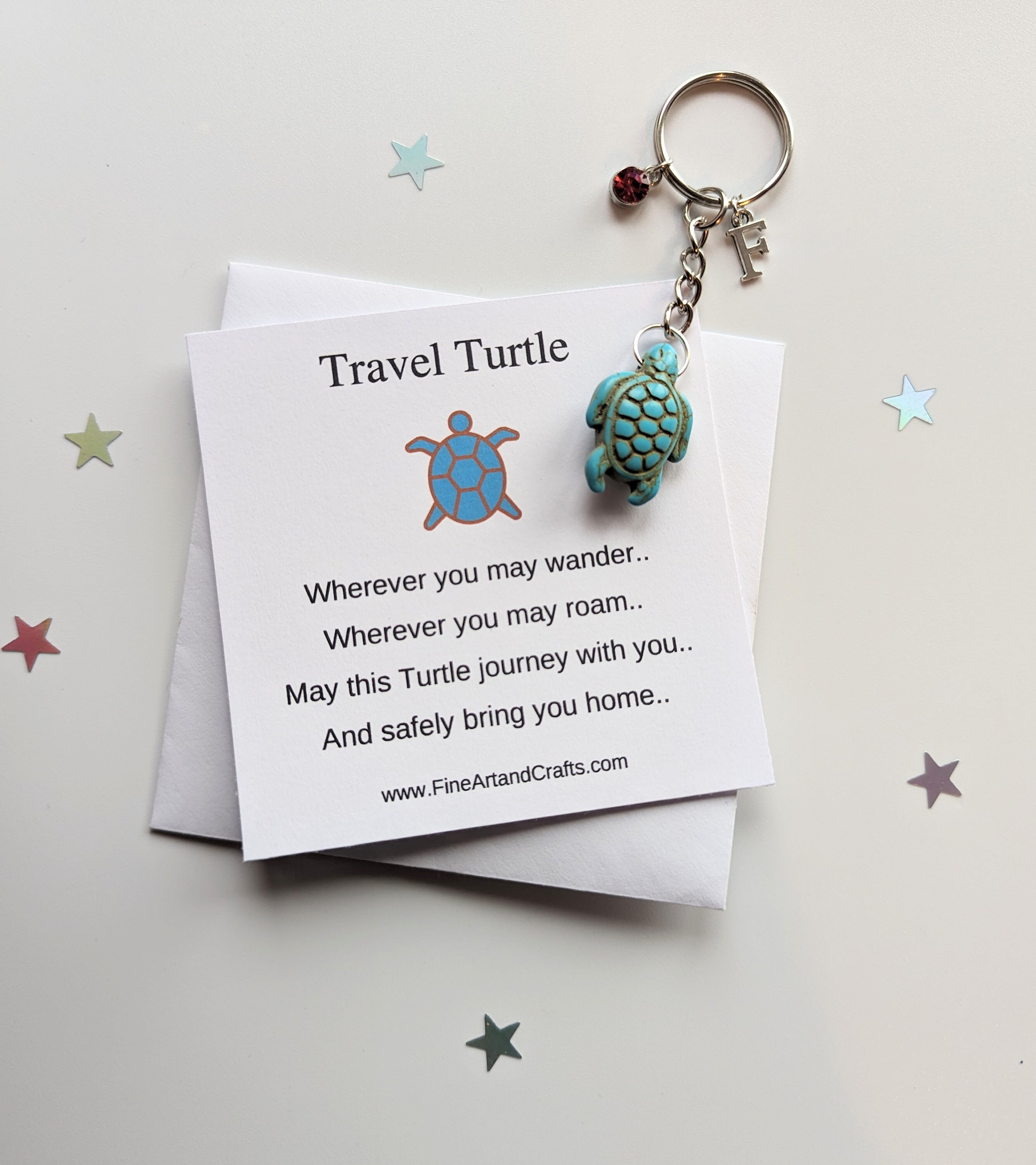 Fineartandcraftscom Turtle Keychain, Turtle Keyring, Personalised Gift, Travel Turtle, Turtle Bag Charm, Birthday Gift Idea for A Friend, Good Luck Charm