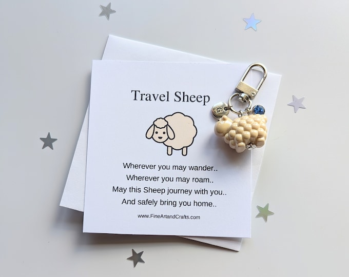 Travel sheep, travel gift, keychain, handmade personalised bag charm, birthday gift idea for a friend ,lucky charm, porcelain sheep