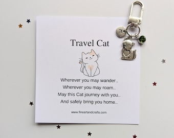 Travel cat, cat keychain, travel gift, personalised, cat bag charm, birthday gift idea for a friend, good luck charm, cat lover