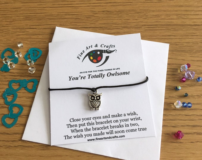 Wish bracelet, friendship bracelet, you are totally owlsome, owl charm, bracelet gift