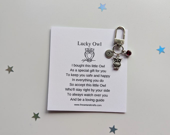 Lucky owl keychain, birthday gift idea, owl keyring, good luck charm, personalised, owl bag charm, friendship gift