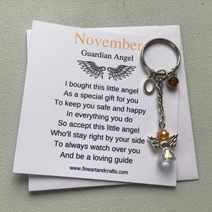 November birthday gift Friend gift, guardian angel gift, protection angel, bag charm, key ring, birthday gift idea, Topaz gift