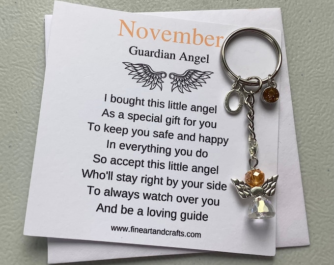 November birthday gift Friend gift, guardian angel gift, protection angel, bag charm, key ring, birthday gift idea, Topaz gift