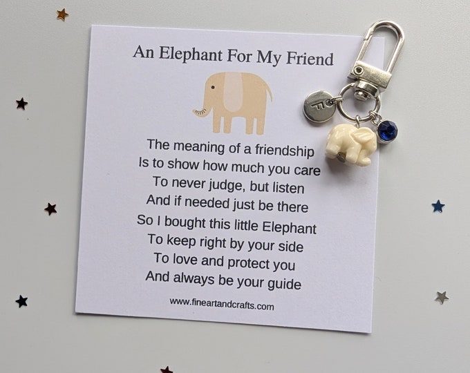 Friend gift, elephant keychain, elephant keyring, personalised gift, elephant bag charm, birthday gift idea for a friend, good luck charm