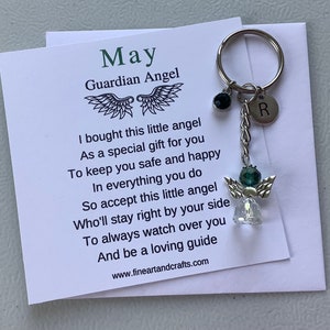 May birthday gift Friend gift, guardian angel gift, protection angel, bag charm, key ring, birthday gift idea, Emerald gift