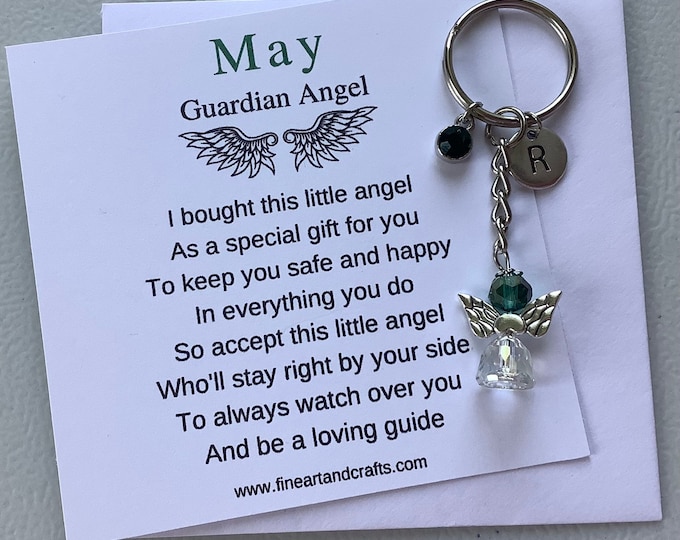 May birthday gift Friend gift, guardian angel gift, protection angel, bag charm, key ring, birthday gift idea, Emerald gift