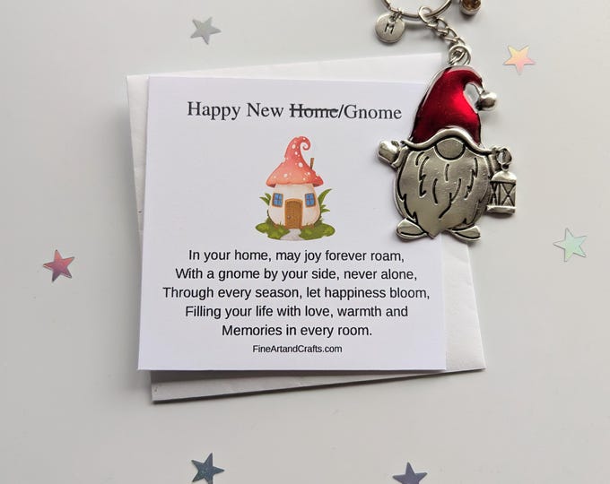 Housewarming gift idea for a friend, New Home Gift, Gnome keyring, personalised gift, good luck charm, Happy New Home/ Gnome