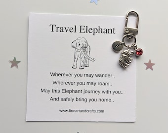 Travel elephant, Elephant keychain, elephant keyring, personalised, elephant bag charm, birthday gift idea for a friend, good luck charm
