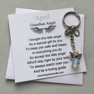 April birthday gift Friend gift, guardian angel gift, protection angel, bag charm, key ring, birthday gift idea, Diamond gift