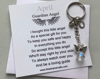 April birthday gift Friend gift, guardian angel gift, protection angel, bag charm, key ring, birthday gift idea, Diamond gift
