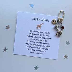 Llavero de jirafa de la suerte, idea de regalo de cumpleaños, llavero de jirafa, amuleto de buena suerte, dije de bolso personalizado, regalo de amistad, regalo para amantes de las jirafas
