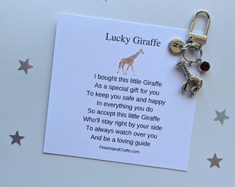 Lucky giraffe keychain, birthday gift idea, giraffe keyring, good luck charm, personalised bag charm, friendship gift, giraffe lover gift