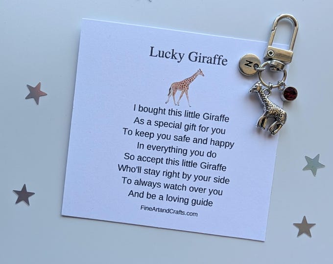 Lucky giraffe keychain, birthday gift idea, giraffe keyring, good luck charm, personalised bag charm, friendship gift, giraffe lover gift