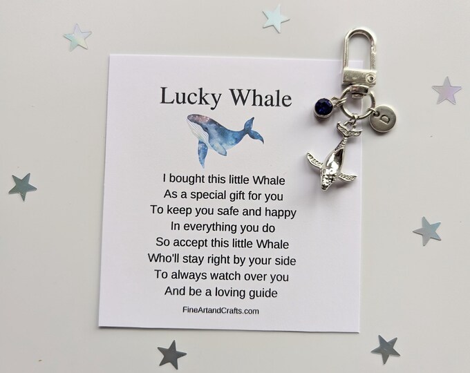 Lucky silver whale keychain, birthday gift idea, whale keyring, good luck charm, personalised, whale bag charm, friendship gift