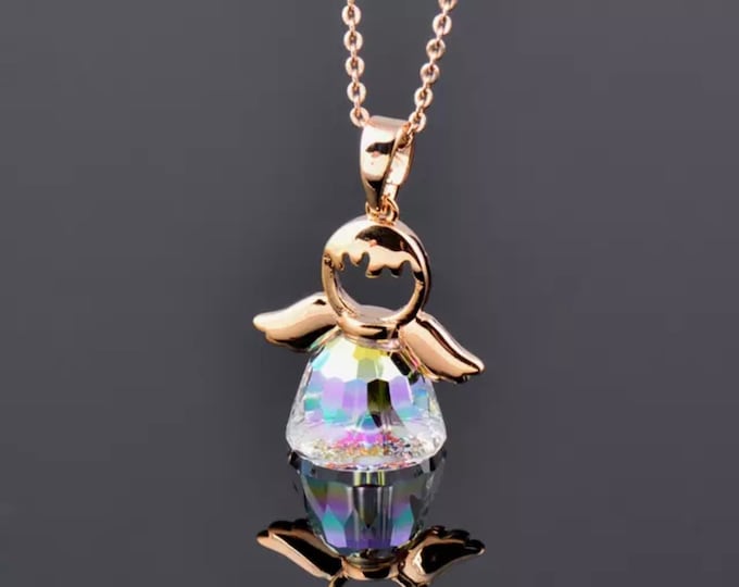 Luxury Swarovski Crystal Angel Pendant on a gold plated, swarovski crystal gift, Crystal pendant
