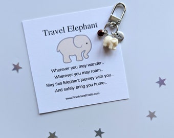 Cream Travel elephant keychain, birthday gift idea for a friend, elephant keyring, good luck charm, personalised, elephant bag charm