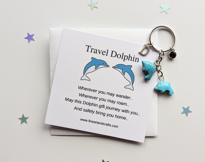 Travel gift, Dolphin keychain, dolphin keyring, personalised gift, good luck charm, travel dolphins, friendship gift, travel keepsake