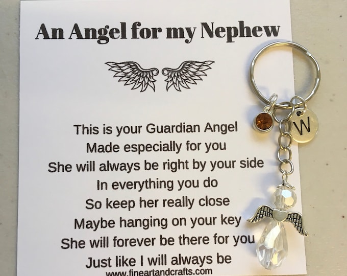 Gift for nephew, Guardian angel key ring, angel keychain, protection angel, key charm, angel for a nephew