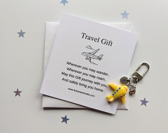 Travel Gift, travel gift idea for a friend, aeroplane keepsake keyring, good luck charm, Safe travels, aeroplane bag charm, personalised