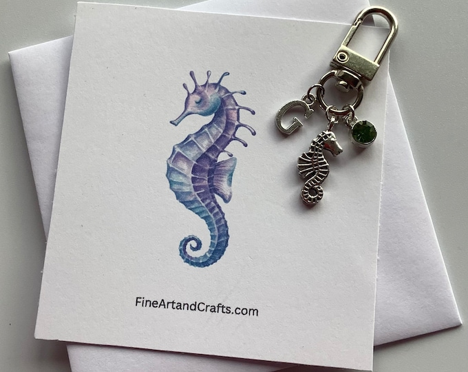 Seahorse keychain, Seahorse keyring, personalised gift, ocean theme, seahorse lover gift, seahorse beach, seahorse bag charm, ocean animal
