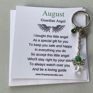 August birthday gift Friend gift, guardian angel gift, protection angel, bag charm, key ring, birthday gift idea, peridot gift