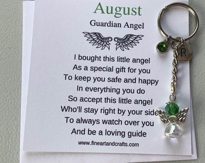 August birthday gift Friend gift, guardian angel gift, protection angel, bag charm, key ring, birthday gift idea, peridot gift