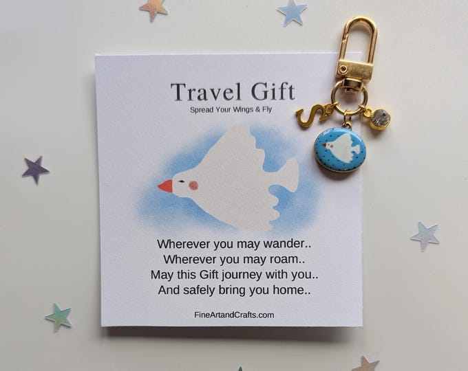 Travel Gift, Spread your wings personalised gift, travel bag charm, gift idea for a friend, good luck charm