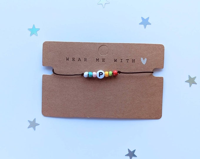 Initial Bracelet, elastic bracelet, bead initial bracelet, gift for a friend, friendship bracelet, Personalised jewellery, Colourful
