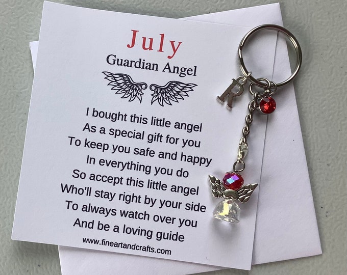 July birthday gift Friend gift, guardian angel gift, protection angel, bag charm, key ring, birthday gift idea, ruby gift
