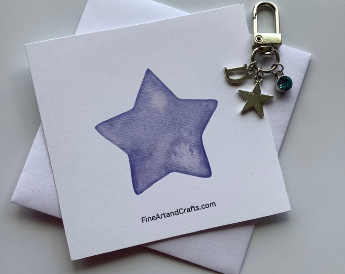 Star keychain, star keyring, personalised gift, purple theme, star theme, star bag charm, watercolour star