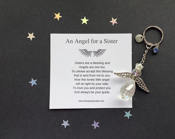 Luxury Sister gift, guardian angel gift, angel gift, bag charm, key ring, key chain, gift idea, Austrian crystal angel