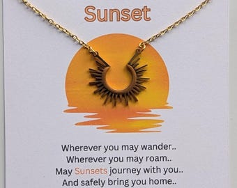 Sun Necklace, Gold necklace, travel gift, sunset gift, gold sunshine necklace, half sun beam necklace, gift for her