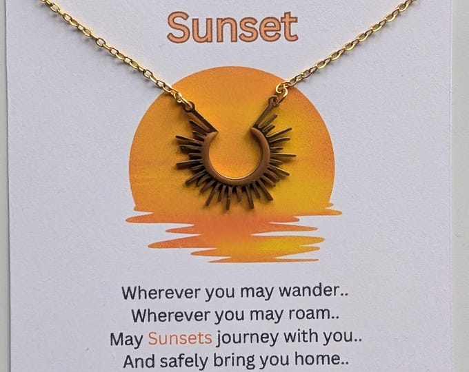 Sun Necklace, Gold necklace, travel gift, sunset gift, gold sunshine necklace, half sun beam necklace, gift for her
