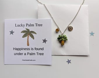 Lucky palm tree necklace, birthday gift idea, tree necklace, palm tree pendant, good luck charm, personalised,  friendship gift